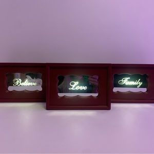 Maroon Lighted Mirrored Shadow Box Set